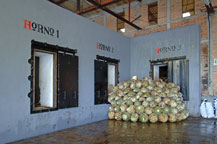 agave pi&ntilde;as or pineapples stacked in front of an oven waiting to be cooked 